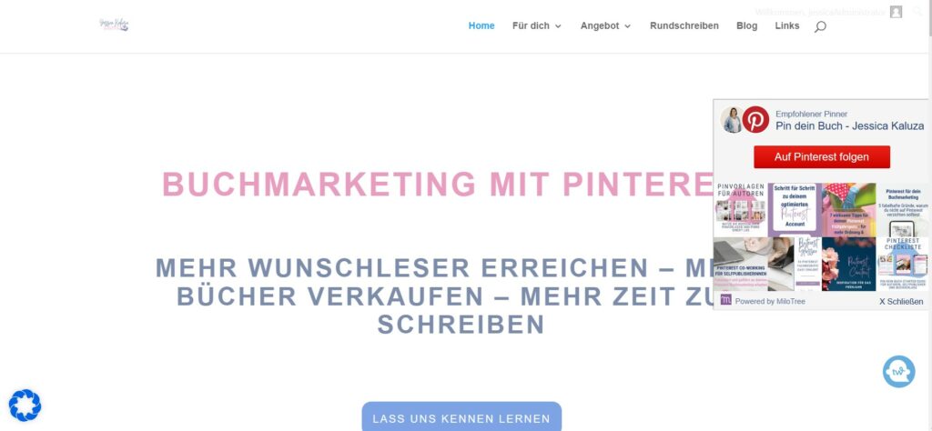 Muster des Pinterest Tools "MiloTree" nach erfolgreicher Anwendung auf der Website.