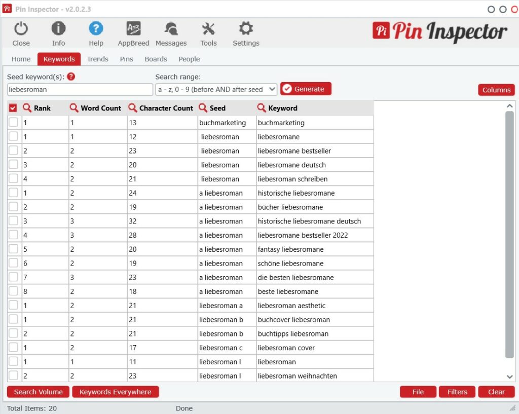 Auszug als Beispiel des Pinterest Tools "Pin Inspector"