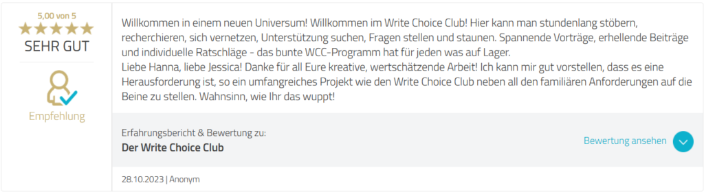 Kundenstimme zum Write Choice Club